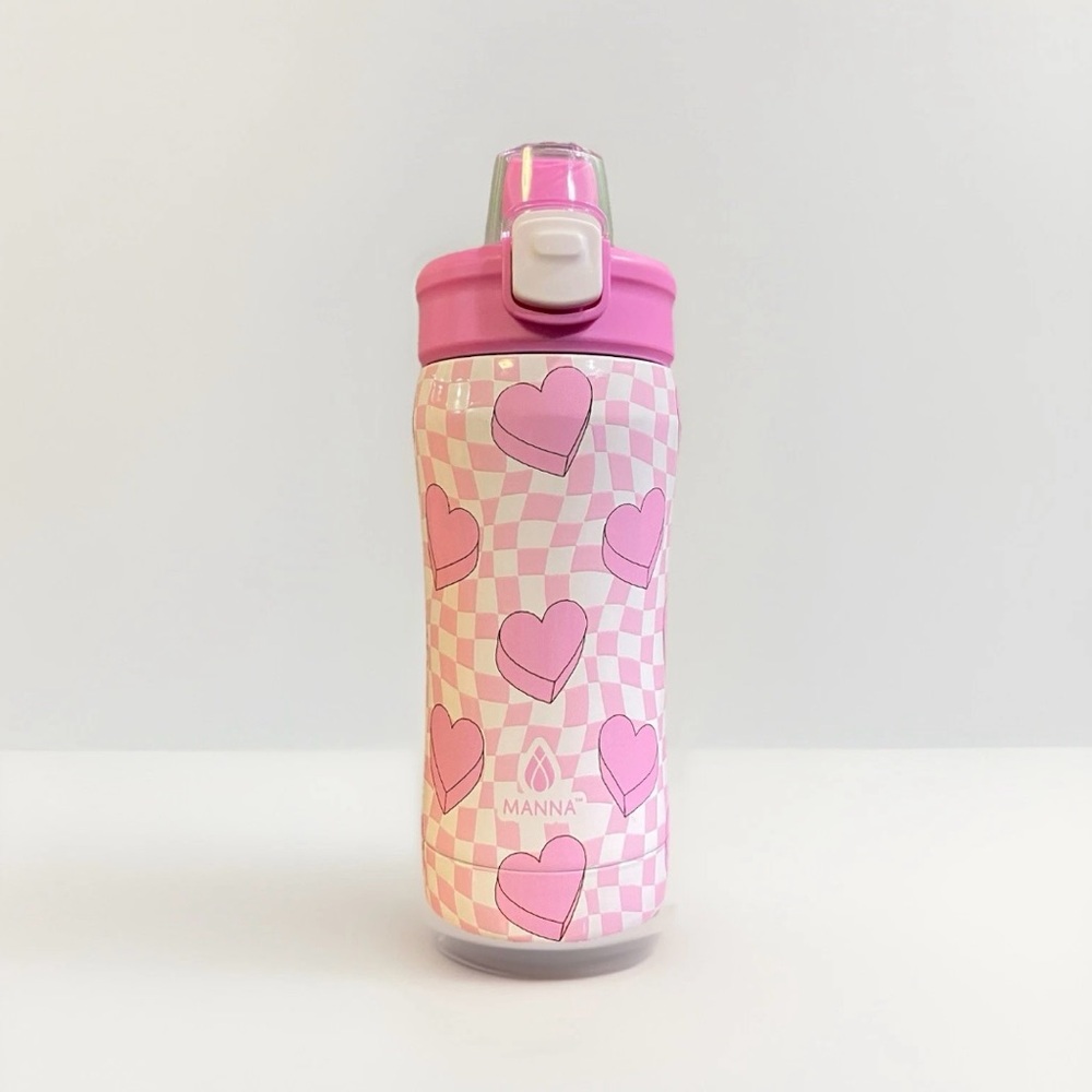 Manna Kadar Pink Heart Checkered Water Bottle